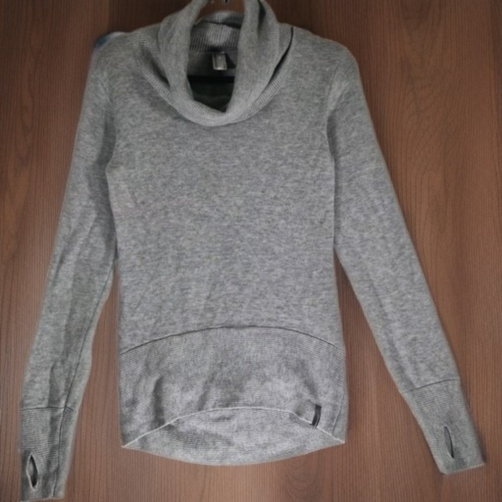 Mondetta Merino Wool Blend Cowl Neck Sweater Thumbhole Pullover Gray Size S